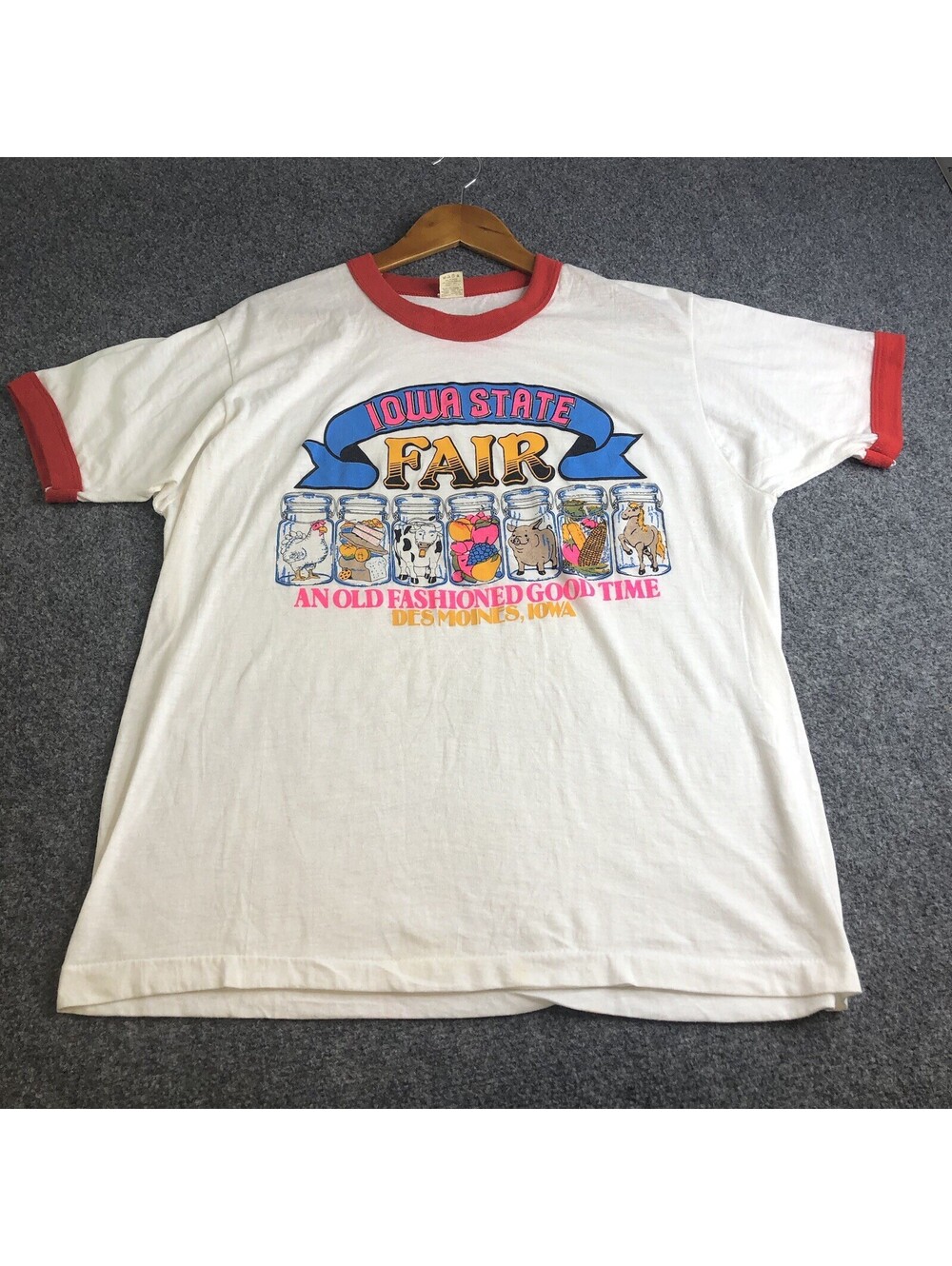 Vintage Iowa State Fair Ringer TShirt Men Large 80s 90s USA Screen Stars
